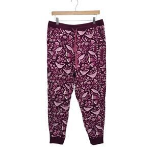 Garnet Hill Organic Pima Cotton‎ Flannel Joggers Maroon Bird Floral Size Medium